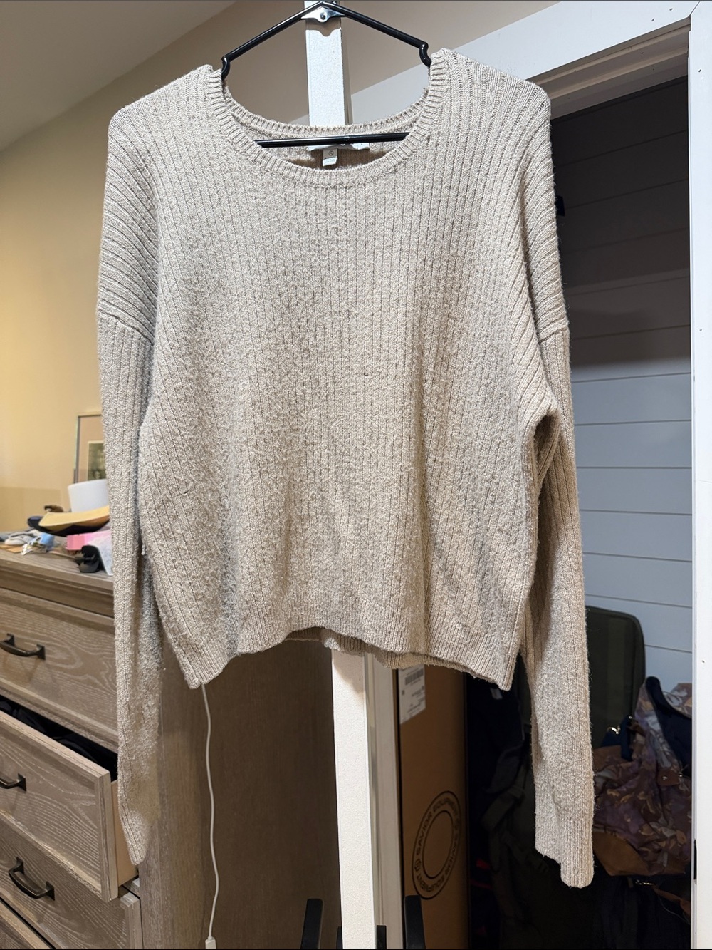 Threads 4 Thought Cream Ribbed Knit Long Sleeve Pullover